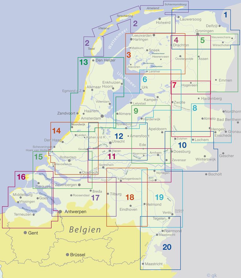 Übersicht Blattschnitte für Radkarten Holland